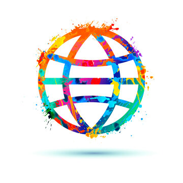 Globe icon. Slash paint sign