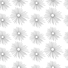 Sun dandelion chamomile daisy seamless pattern. Summer black flower rays. Sunlight sketch. Plant bloom. Fireworks at sky. Hand drawn illustration.