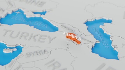 Fototapeta premium Armenia highlighted on a white simplified 3D world map. Digital 3D render.
