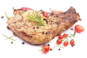 Pork steak with  sauce and spices with vegetables