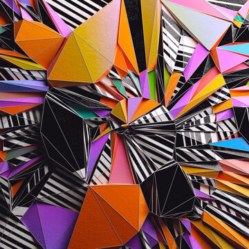 Colorful paper folded in a variety of geometric shapes
