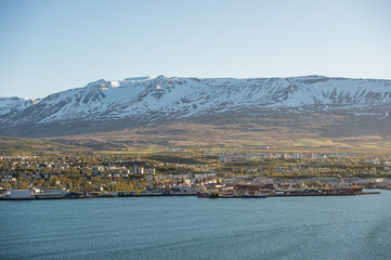 AKUREYRI / ICELAND - MAY 20 2017: Cityscape of Akureyri, North Iceland.