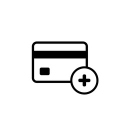 Credit card with plus sign. Adding concept. Vector on isolated white background. EPS 10