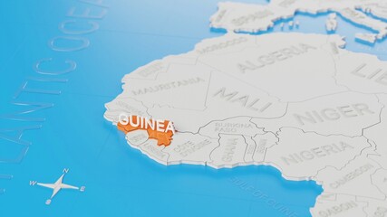 Fototapeta premium Gunea highlighted on a white simplified 3D world map. Digital 3D render..