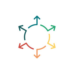 Infographic arrows. Grow expand spread your company idea influence concept elements icon logo. Arrows in different direction. Stock vector illustration isolated on white background.