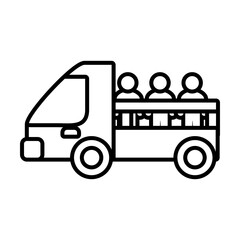 Refugee people truck icon, line style