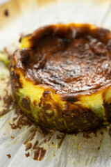 Basque Matcha burnt cheesecake freshly bake from oven