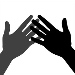 Front view of two crossed human hands.Silhouette of clapping hands. Outline icon of palms rubbing against each other. Black simple illustration of applause. Flat isolated pictogram.