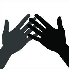 Front view of two crossed human hands.Silhouette of clapping hands. Outline icon of palms rubbing against each other. Black simple illustration of applause. Flat isolated vector pictogram.