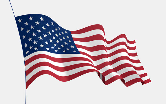 USA flag waving in the wind. 3d vector flag with folds