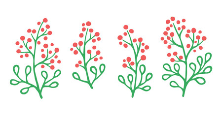 Obraz na płótnie Canvas Vector set of cute branches with berries. Hand drawn botanical elements for design, isolated on white background