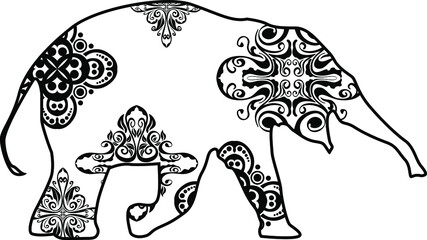 Elephant Vector Black Design With Nature Pattern