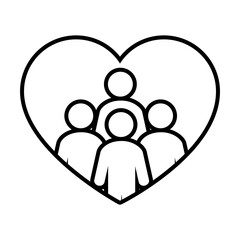 heart with pictogram people icon, line style