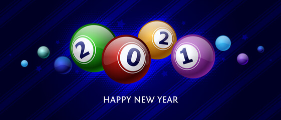 billiard balls with numbers 2021 on a blue background. Holiday concept New Year. Vector illustration