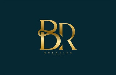 Simple letter BR monogram stylish type gold design logo - obrazy, fototapety, plakaty
