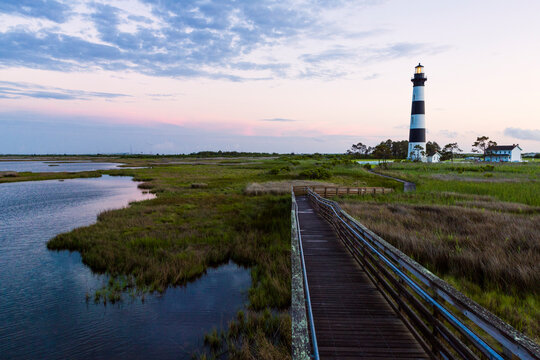 View of Bodie Island Lighthouse during sunset