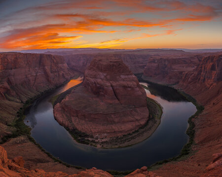View of Horseshoe Bend during sunset