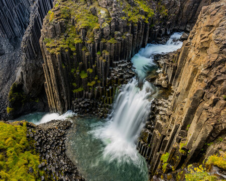 High angle view of Litlanesfoss