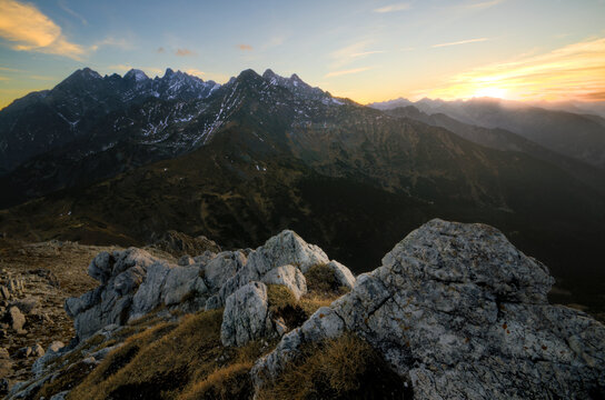 View of Tatra Mountains during sunset