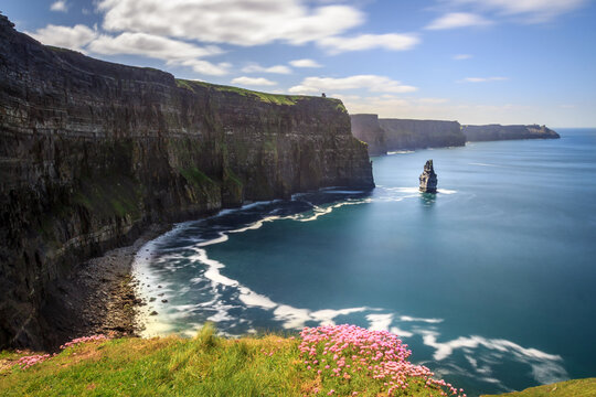 Scenic view of Cliffs of Moher by sea