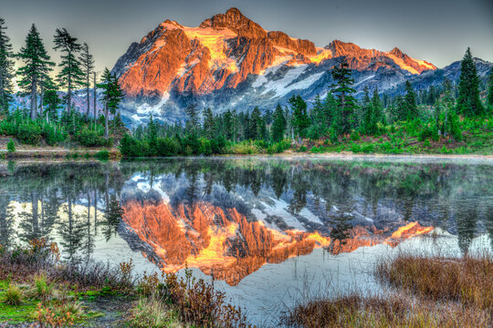 View of Picture Lake and Mount Shuksan in Washington