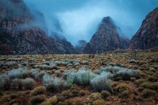 Scenic view of mountains surrounded by fog