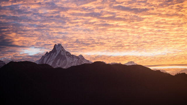 View of Fishtail Mountain during sunrise