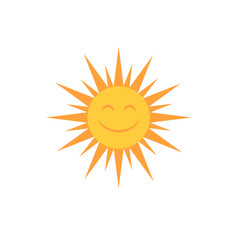 Sun isolated on white. Vector illustration of smiling sun with happy face. Flat style
