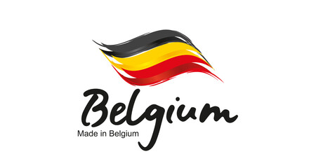 Made in Belgium handwritten flag ribbon typography lettering logo label banner - obrazy, fototapety, plakaty