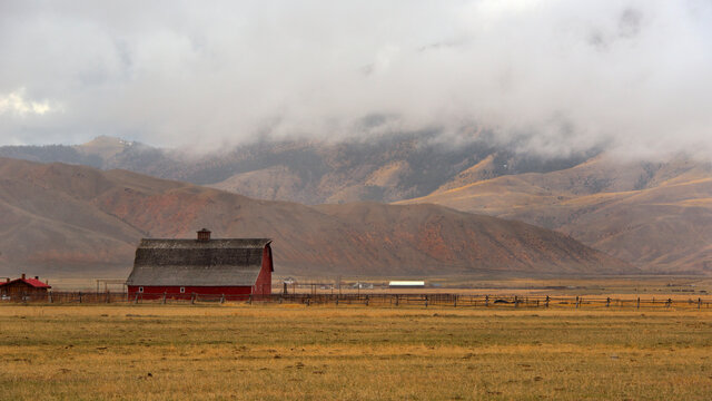View of red barn near Dell in Southwest Montana