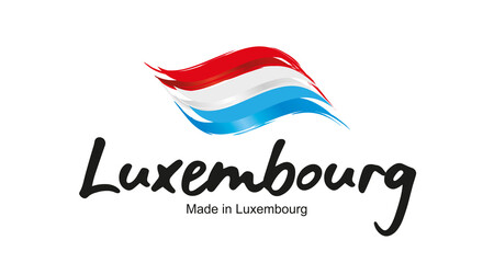 Made in Luxembourg handwritten flag ribbon typography lettering logo label banner - obrazy, fototapety, plakaty