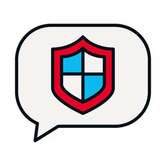 speech bubble with shield icon, line and fill style