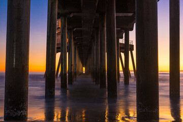 View of Huntington beach pier during sunset