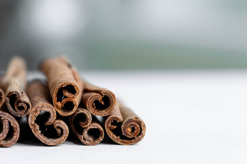 Bunch of cinnamon sticks, close up
