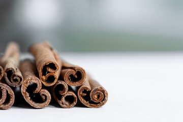 Bunch of cinnamon sticks, close up