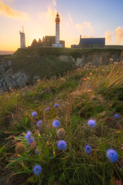 View of Pointe Saint Mathieu lighthouse during sunset