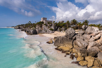 View of Tulum ruins by sea