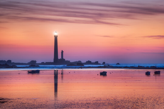 View of lle Vierge lighthouse during sunset