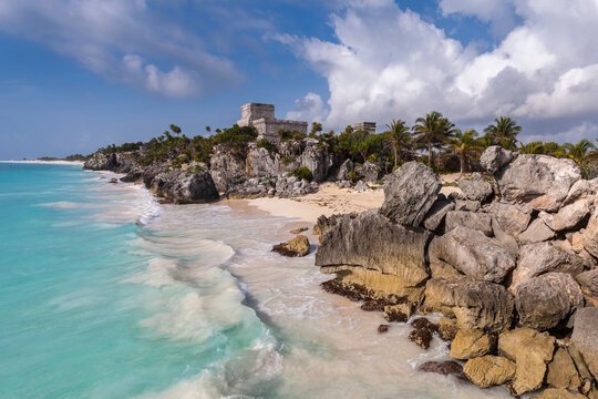 View of Tulum ruins by sea