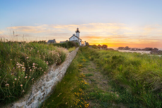 View of Phare de Pontusval during sunset