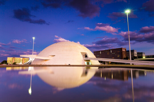 View of National Museum against cloudy sky at night