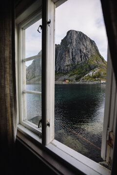 Fototapeta View of rock formation seen through window
