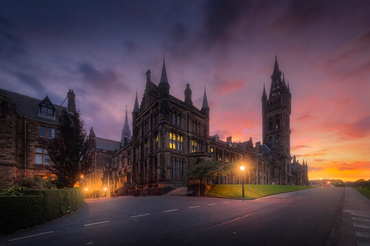 University of Glasgow during sunrise in Scotland, United Kingdom