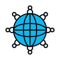 pictogram people around global sphere, line and fill style
