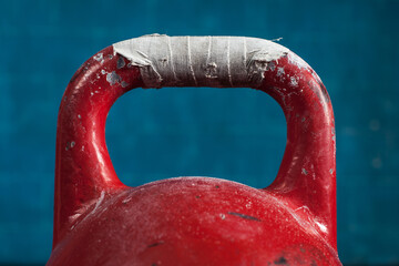 Close up of red color kettlebell