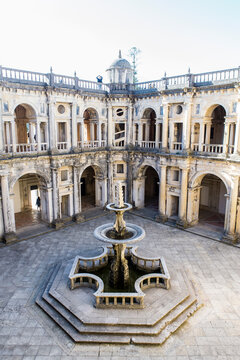 Ornate fountain and courtyard in Convent of Christ