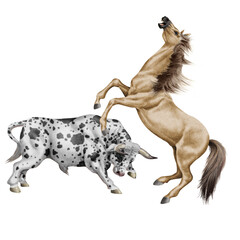 cheval, taureau tacheté, combat, puissance, dangereux, attaque, charger, force, animal, noir, isolé, blanc, étalon, silhouette, galop, illustration, mammifère, ferme, nature, courir, amoureux des chev