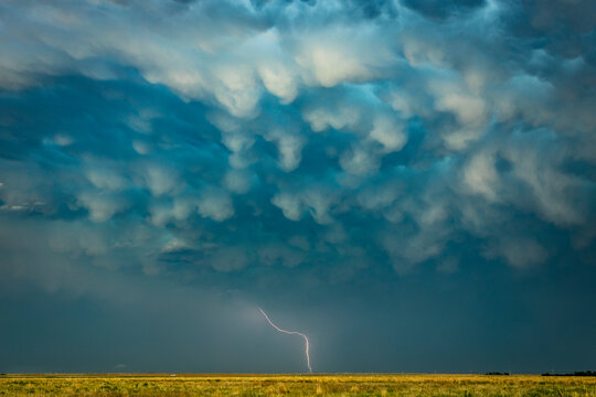 Thunderstorm with lightning over rural field