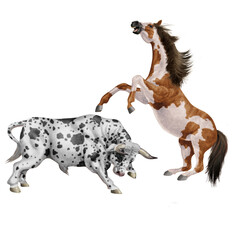 cheval, taureau tacheté, combat, puissance, dangereux, attaque, charger, force, animal, noir, isolé, blanc, étalon, silhouette, galop, illustration, mammifère, ferme, nature, courir, amoureux des chev