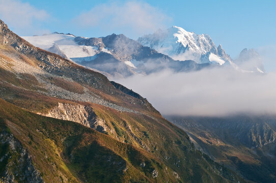 Scenic view of Aiguille Verte and Mont Blanc massif in Chamonix